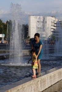 At the fountain